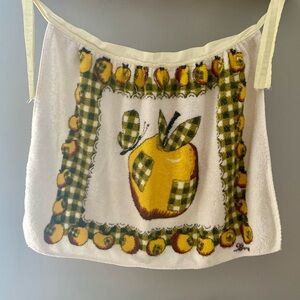Vintage 70s Retro Apron Terry Towel Yellow Apple & Gingham Print